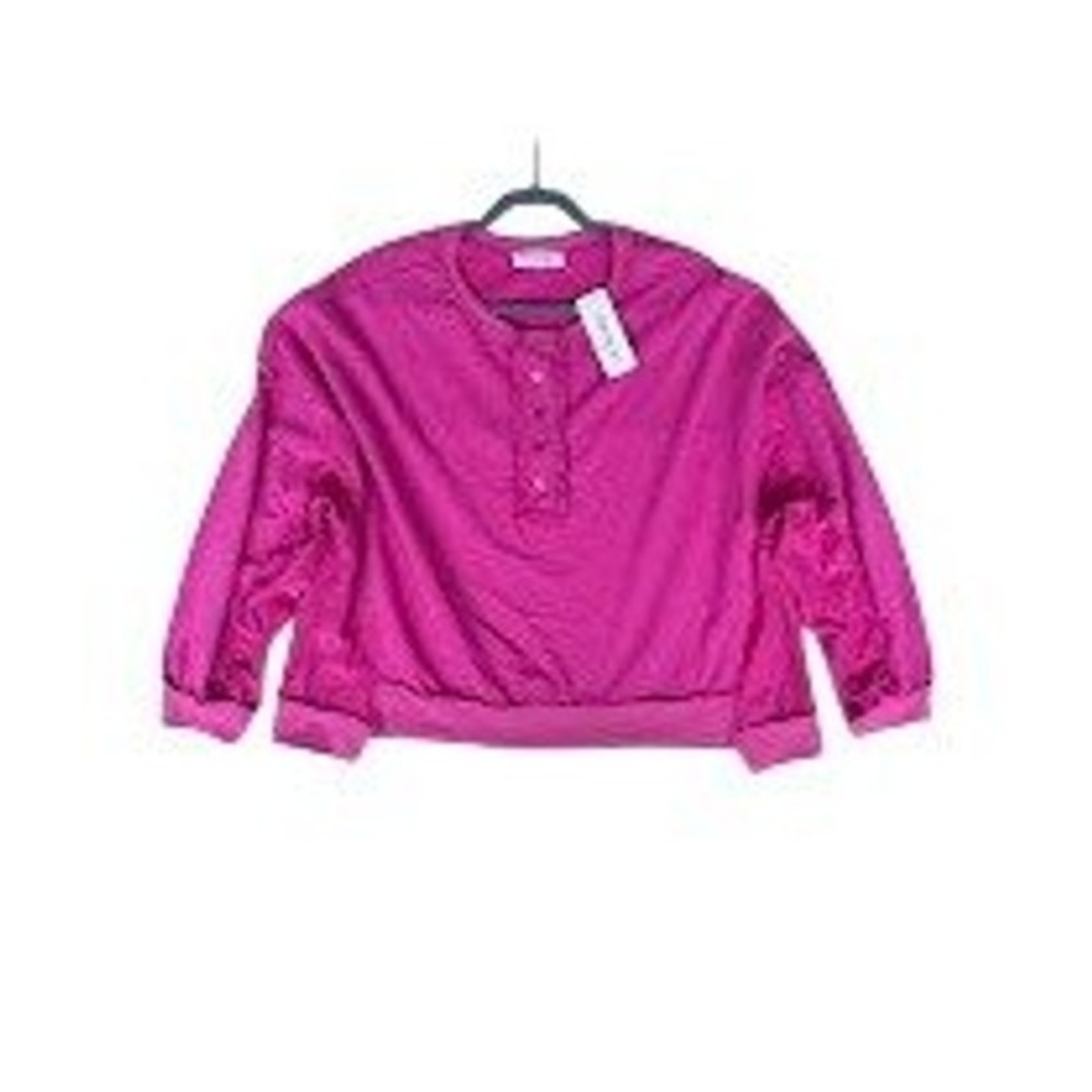 Impressions Pink Henley Sweatshirt XL Raw Edge Seam Magenta Long Sleeve Boutique